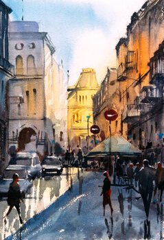 Poster Watercolor Painting - Street View of Paris