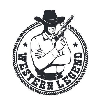 Poster Western retro badge - Cowboy with a gun