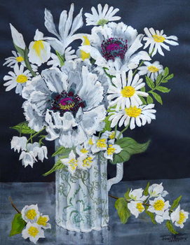 Плакат White Poppies, Marguerites and Philadelphus,