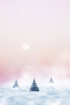 Poster Winter minimalist landscape. Christmas trees against