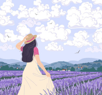 Poster Young Woman Enjoys the lavender Field