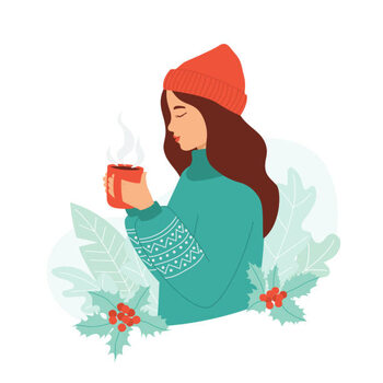 Poster Young woman in a warm sweater