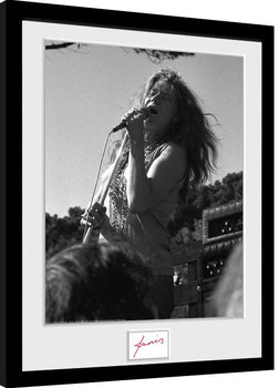 Janis Joplin - Singing BW Poster Emoldurado