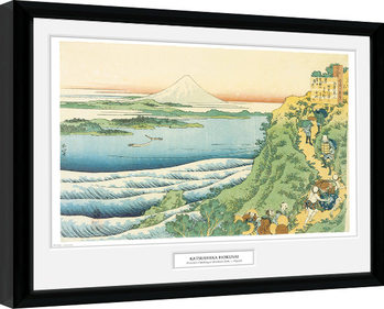 Poster Emoldurado Hokusai - Travelers Climbing a Mountain