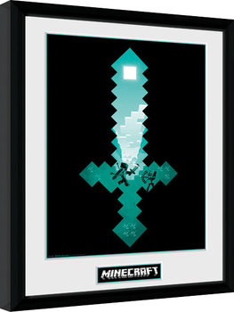 Poster Emoldurado Minecraft - Diamond Sword