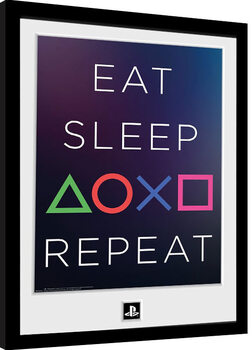 Poster Emoldurado Playstation - Eat Sleep Repeat