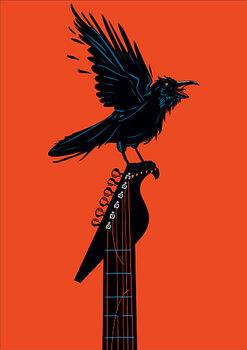 Sticker Raven with a guitar