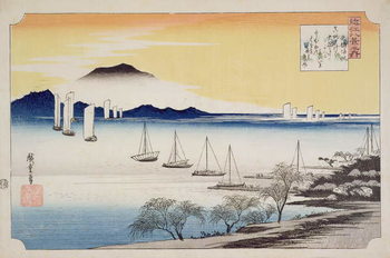 Returning Sails at Yabase, from the series, '8 views of Omi', c.1834 Taidejuliste