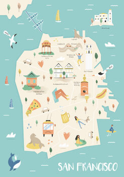Sticker San Francisco illustrated map with landmarks