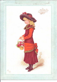 Tela A Victorian greeting card of a child dressed in regency clothes