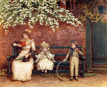 Tela 'The garden seat'  by Kate Greenaway.
