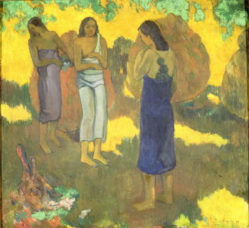 Tela Three Tahitian Women against a Yellow Background