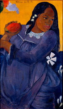 Tela Vahine no te vi Tahitian woman holding a mango
