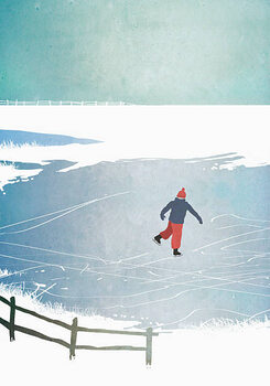 Quadro em tela Illustration of man ice skating on frozen lake