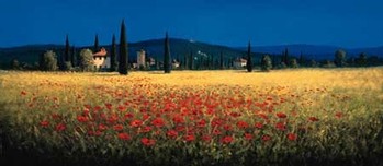 Art Print TUSCAN PANORAMA - POPPIES