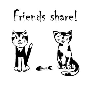 Наклейка Two hand-drawn cats sharing a fish
