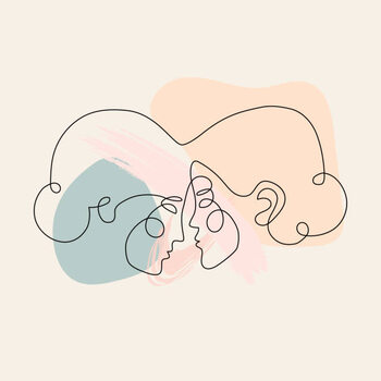 Αυτοκόλλητο Two woman faces abstract one continuous