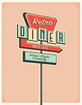 Valokuvatapetti Retro Diner roadside sign poster design