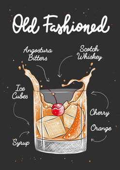 Sticker Vector engraved style Old Fashioned alcoholic