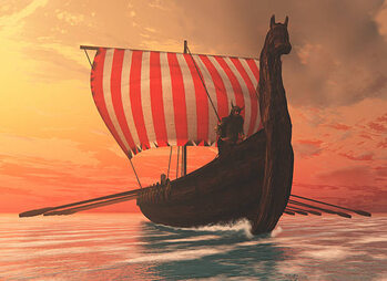 Αυτοκόλλητο Viking Man and Longship