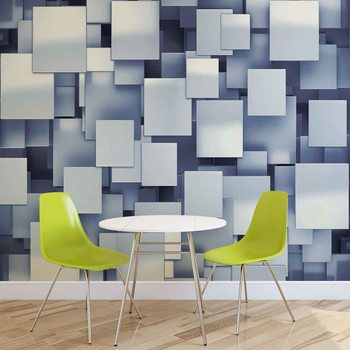 Abstract Squares Modern Blue Wallpaper Mural