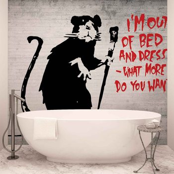 Banksy Graffiti Rat Concrete Wall Wallpaper Mural