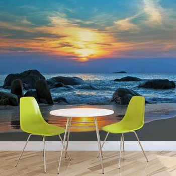 Beach Rocks Sea Sunset Sun Wallpaper Mural