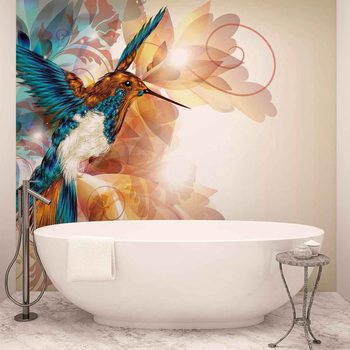 Birds Hummingbirds Flowers Abstract Wallpaper Mural