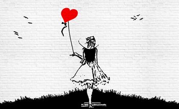 Brick Wall Heart Balloon Girl Graffiti Wallpaper Mural