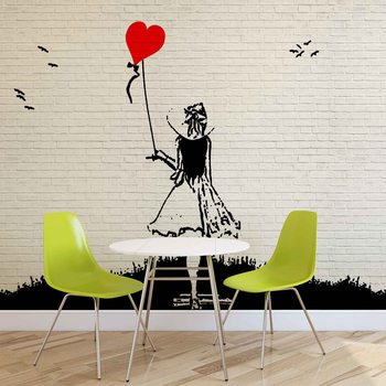 Brick Wall Heart Balloon Girl Graffiti Wallpaper Mural