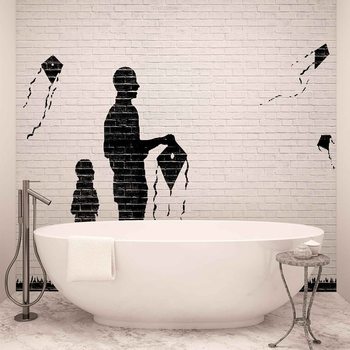 Brick Wall Kites Kids Black White Wallpaper Mural