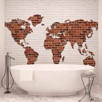 Brick Wall World Map Wallpaper Mural