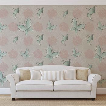 Butterlies and Roses Pattern Wallpaper Mural