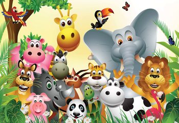 Cartoon Animals Elephant Tiger Cow Pig Wallpaper Mural