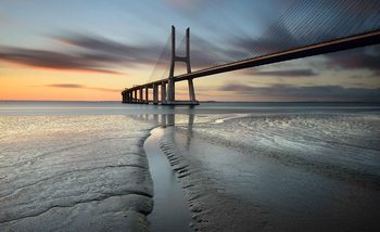 City Bridge Beach Sun Portugal Sunset Wallpaper Mural
