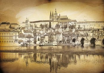 City Prague Bridge Cathedral River Sepia Wallpaper Mural