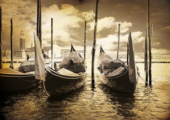City Venice Gondolas Boats Sepia Wallpaper Mural