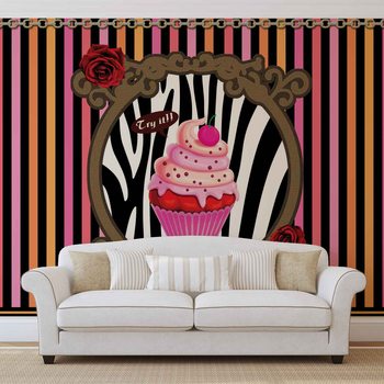 Cupcake Stripes Wallpaper Mural