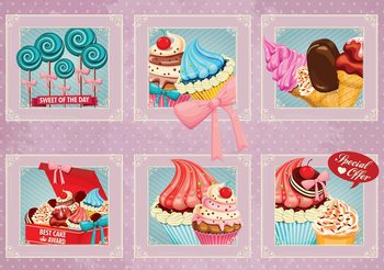 Cupcakes Pink Retro Wallpaper Mural
