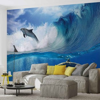 Dolphins Sea Wave Nature Wallpaper Mural