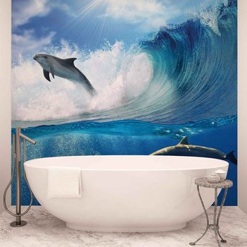 Dolphins Sea Wave Nature Wallpaper Mural