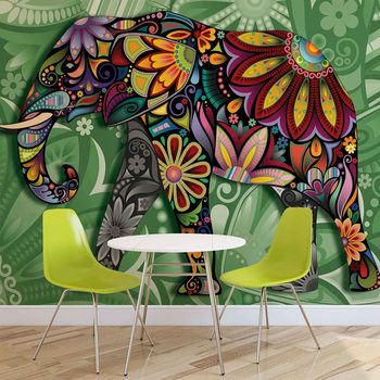 Elephant Flowers Abstract Colours Wallpaper Mural
