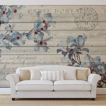 Flowers Wood Pattern Vintage Wallpaper Mural