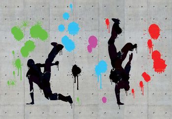 Graffiti Concrete Wall Dancers Wallpaper Mural