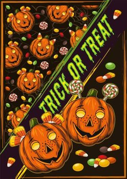 Ταπετσαρία Halloween poster with pumpkin kids, sweets, text