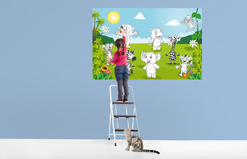 Wallpaper Mural Happy Animals - COLOR IT YOURSELF