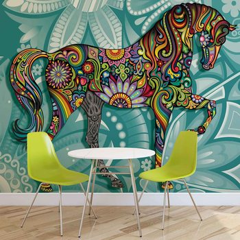 Horse Flowers Abstract Colours Wallpaper Mural