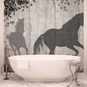 Horses Tree Leaves Wall Wallpaper Mural