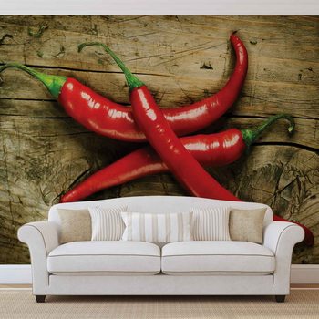 Hot Chillies Food Wood Wallpaper Mural