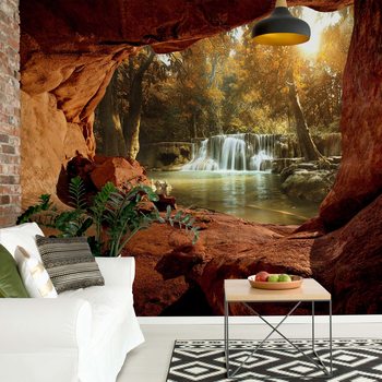 Lake Forest Waterfall Cave Wallpaper Mural